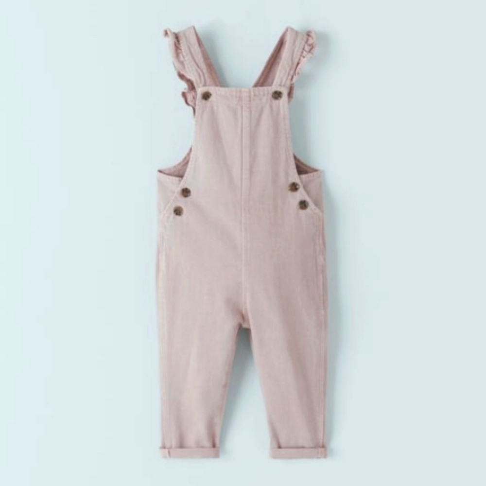 4-5 YEARS (43,3 INCHES)RUFFLED SERGED OVERALLS Pink 